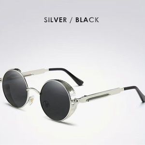 Stylish Steampunk Round Sunglasses. OS. Silver frames Black lenses
